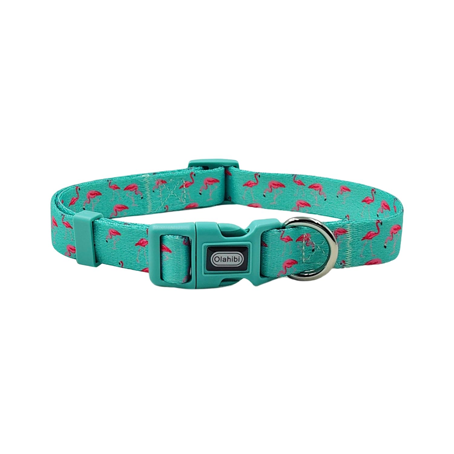 Olahibi Dog Collar Leash Set, Flamingo Pattern, Polyester Material, Adjustable Collar And 5Ft Matching Leash, For Medium Dogs.(M