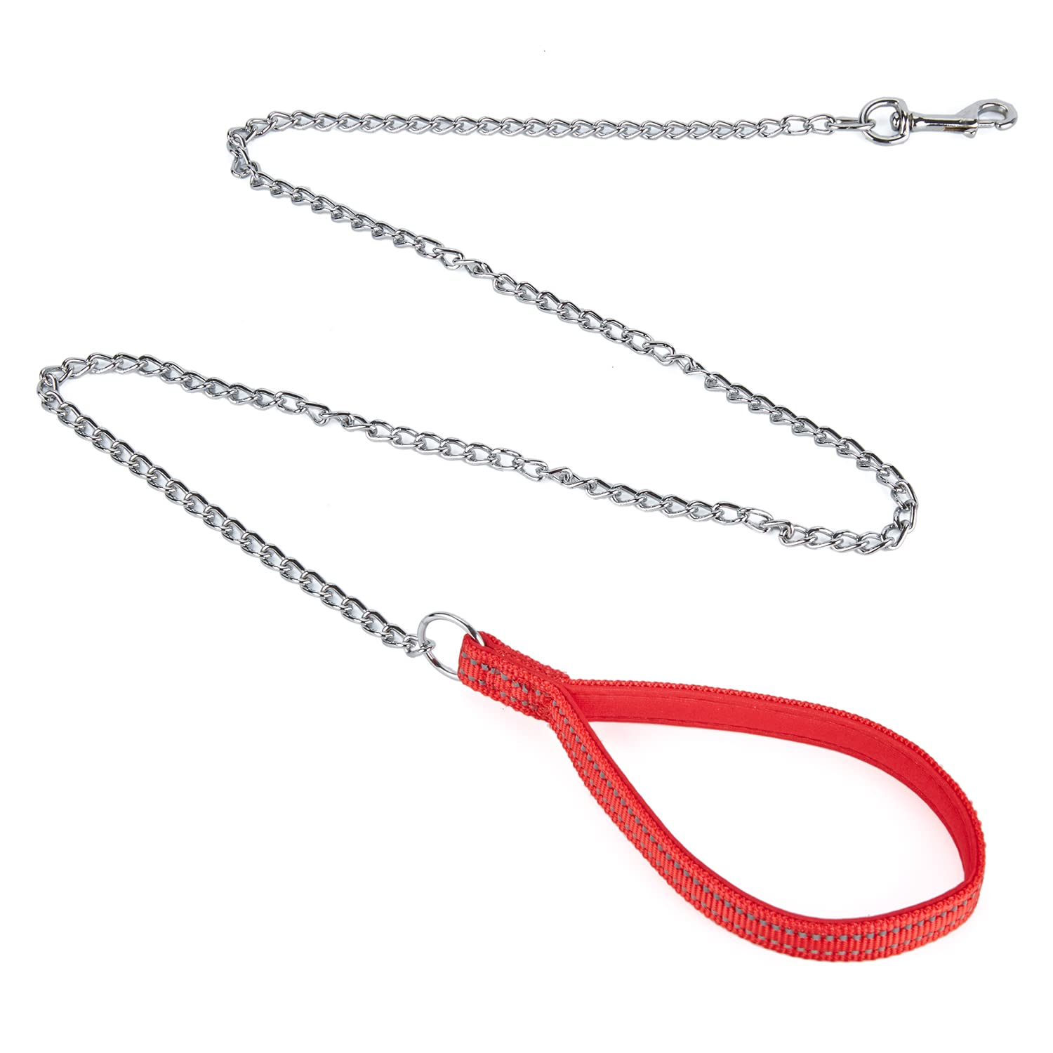 Petiry Chew Proof Metal Chain Leash,Nylon Handle With Soft Neoprene Padding And Reflective Stripe For Small Dogs.(S, Red)