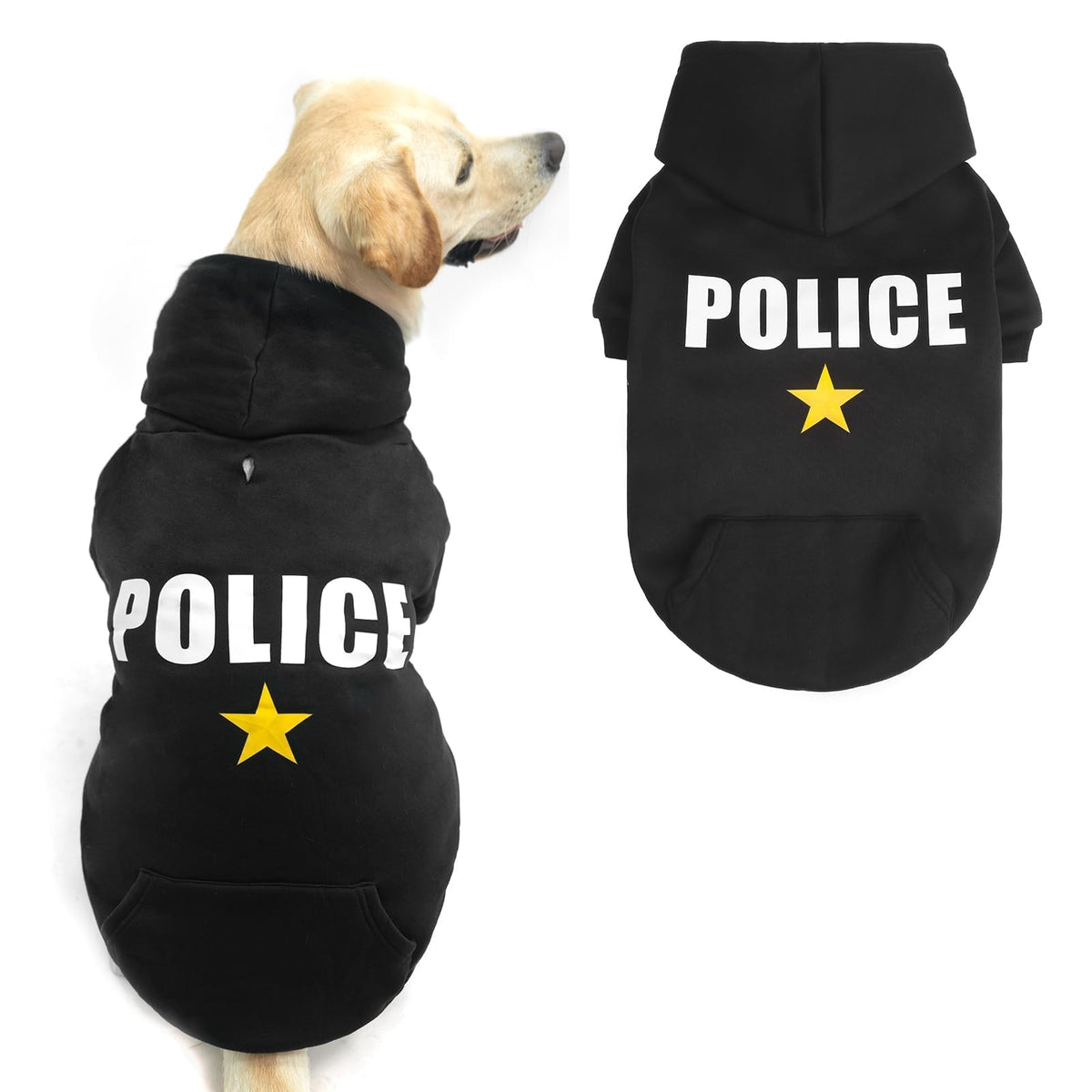 Bingpet Police Dog Hoodies Puppy Sweater Cold Weather Dog Coats Soft Brushed Fleece Pet Clothes Hooded Sweatshirt For Dog Cat
