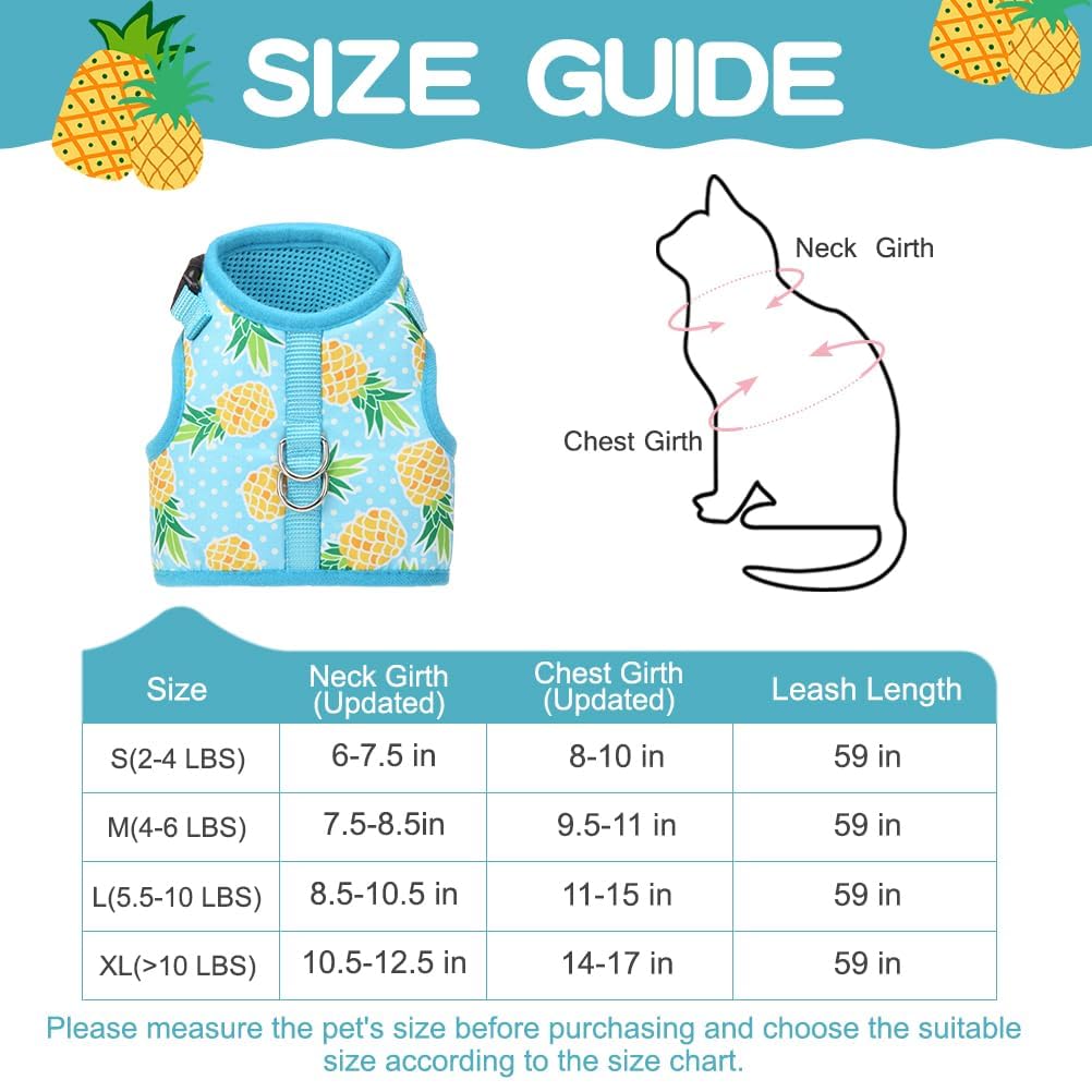 Bingpet Cat Harness - With Leash Included - Mesh Cat Dog Walking Harness Adjustable Harness For Kitties Puppy Harness Adjustable Cat Vest Harness Pineapple