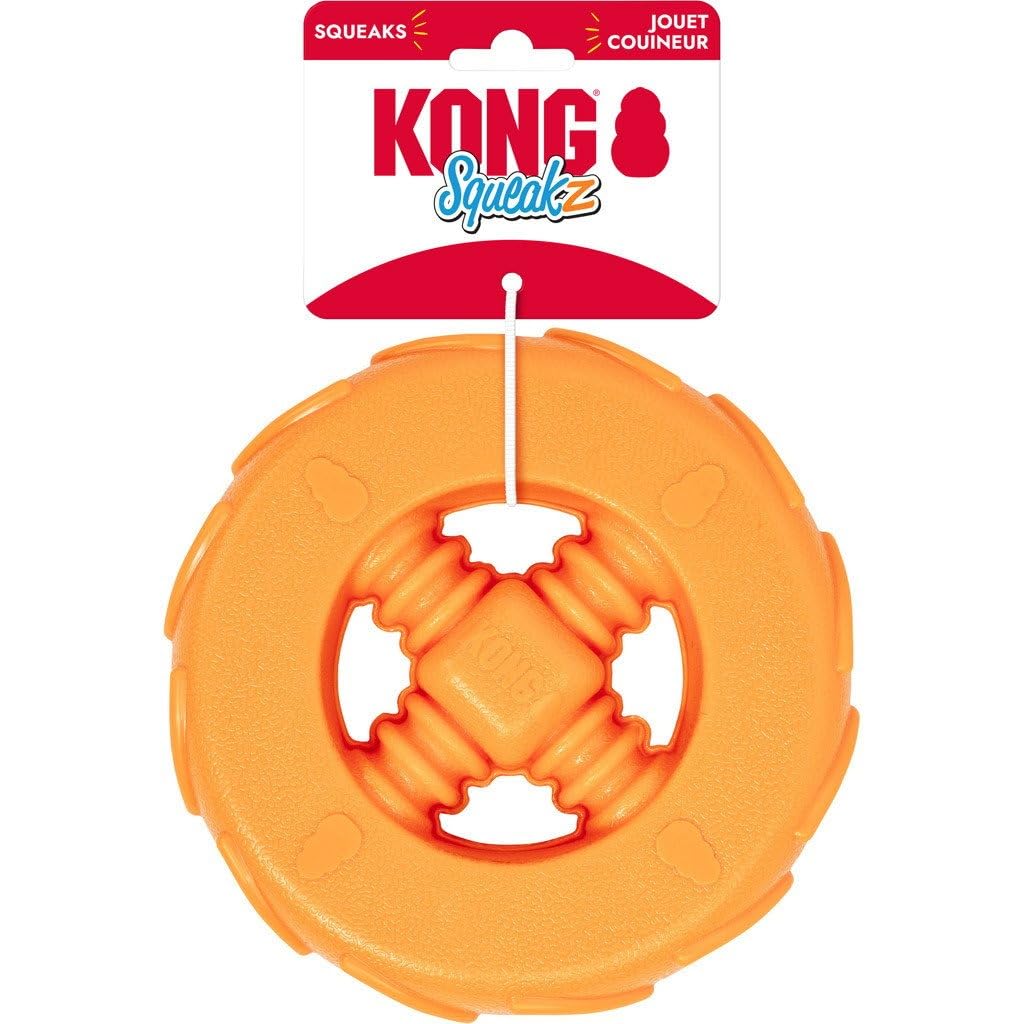 KONG Squeakz Dog Toy - Durable Rubber Fetch & Chew Toy with Squeakers, Interactive Enrichment Toy for Active Dogs (Wheel, Large)