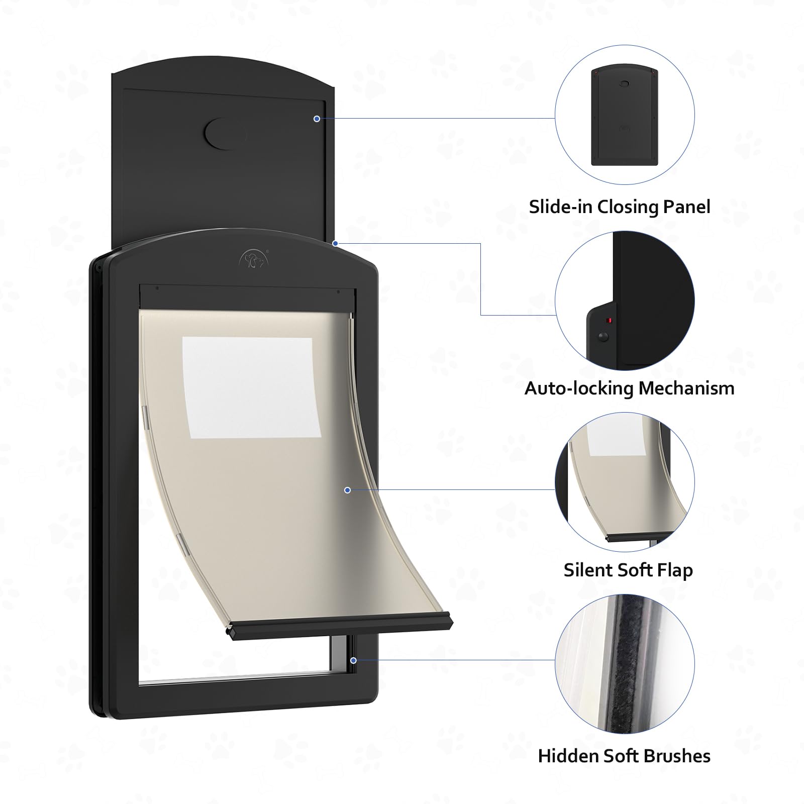 Classicmacher Large Dog Door - Mattle Black Plastic with Sliding Lock and Magnetic Flap - Model CMMP5
