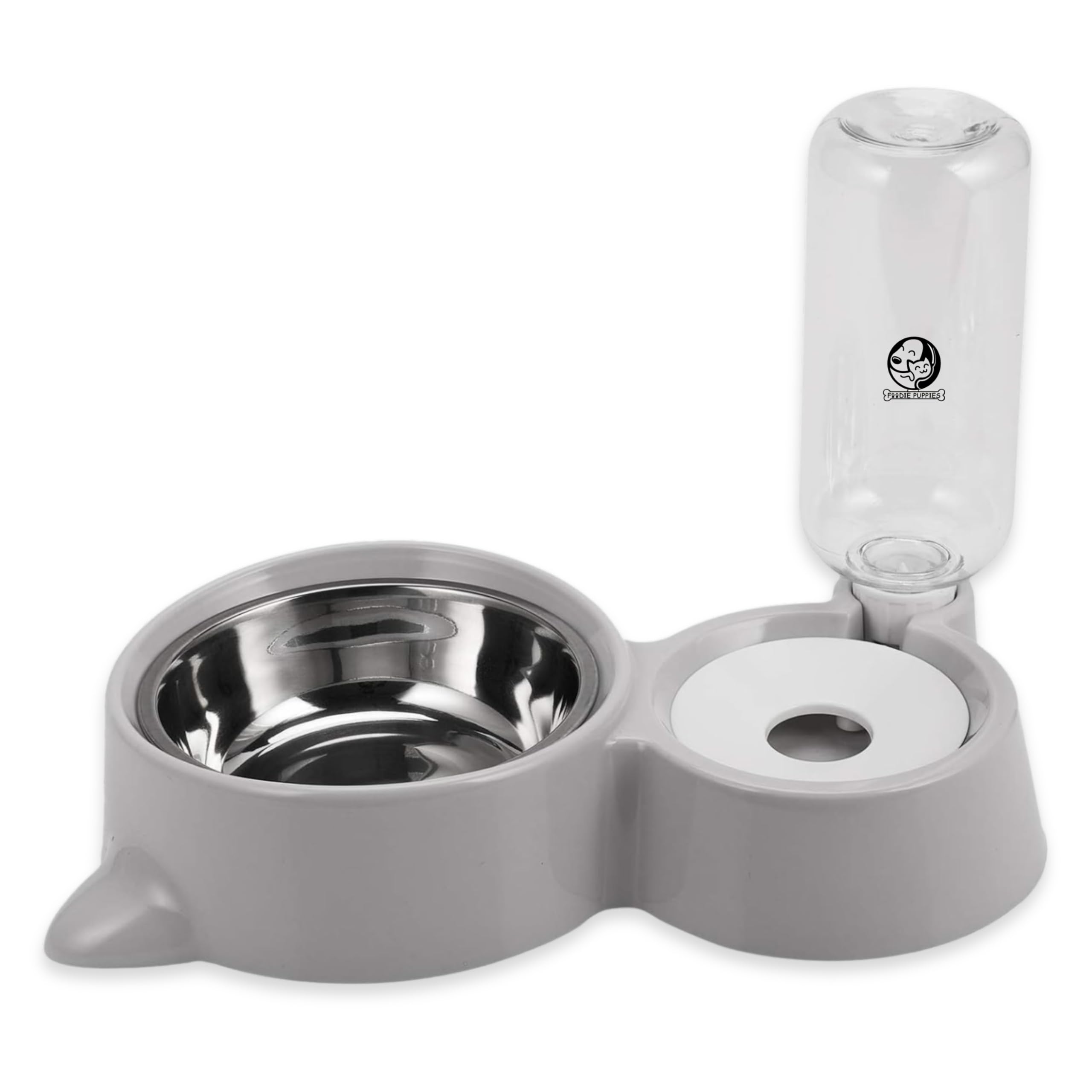 Foodie Puppies 2-In-1 Pet Feeding Bowl And Water Bottle Set For Puppies And Cats | Stainless Steel Bowl | Wet And Dry Food Bowl 