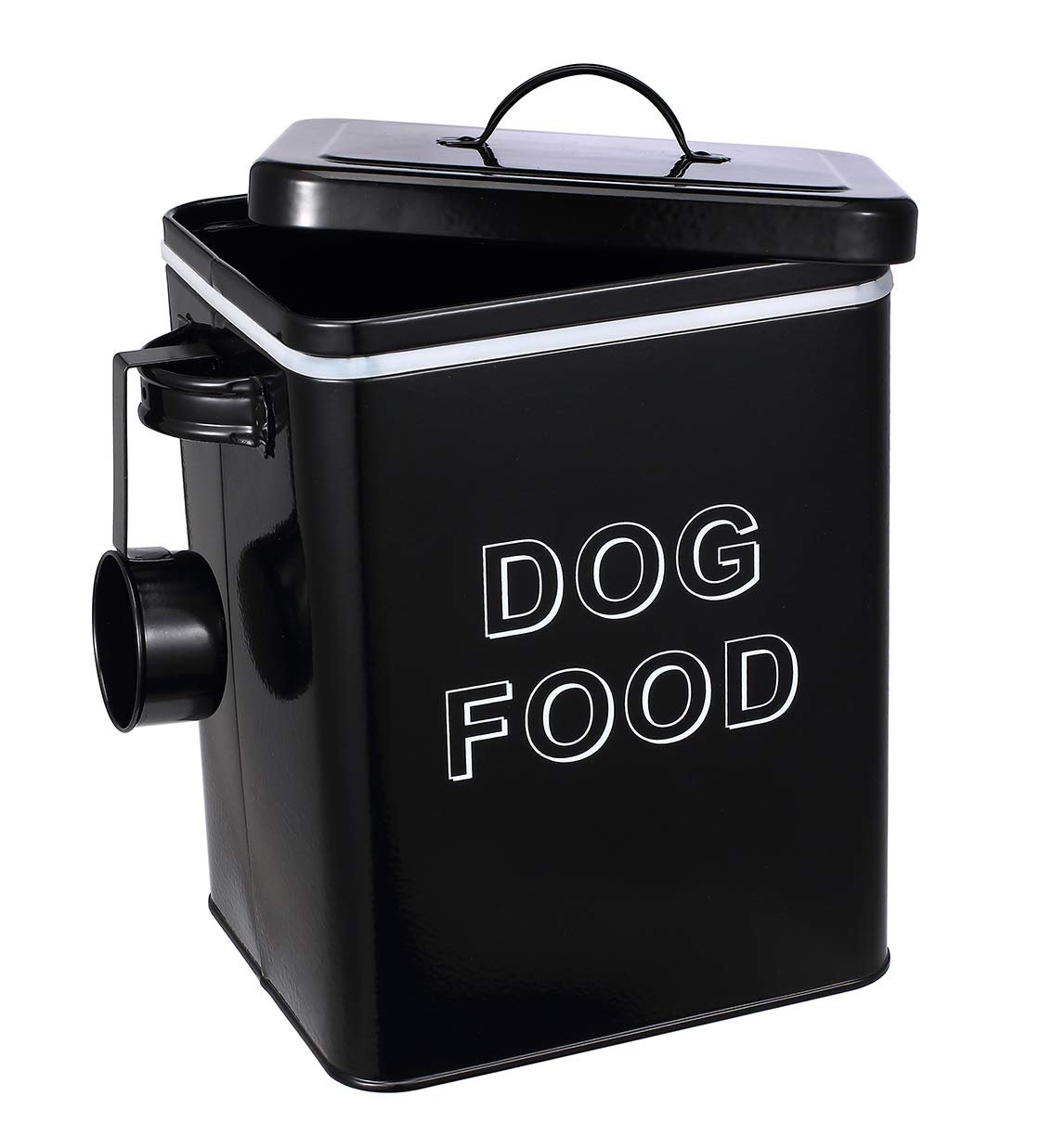 Pethiy Airtight Dog Treat Container Bin And Dog Food Storage Tin With Lid With Handle |4-5 Lbs Capacity | Serving Scoop Included -Black