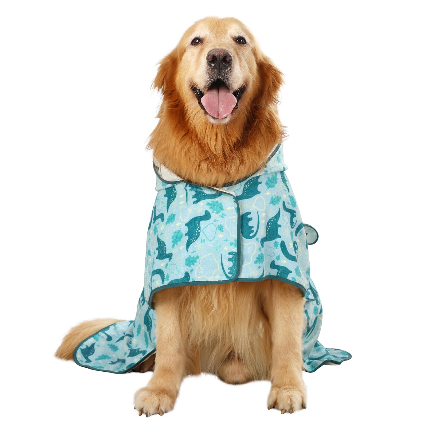Hde Dog Bathrobe Super Absorbent Quick Drying Towel With Hood For All Dog Breeds Sizes S-Xxl - Dinosaurs - Xxl