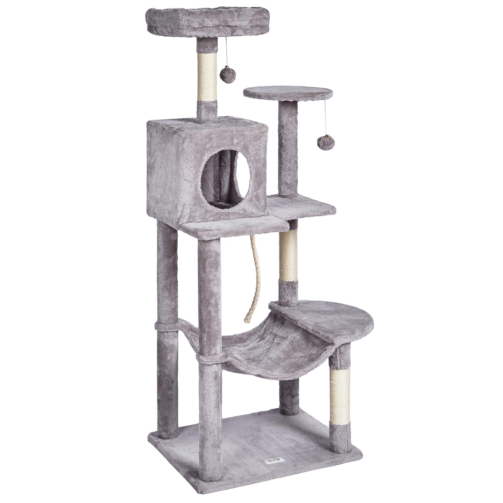 VEVOR Cat Tree 56.2 Cat Tower with Cat Condo Sisal Scratching Post Light Grey
