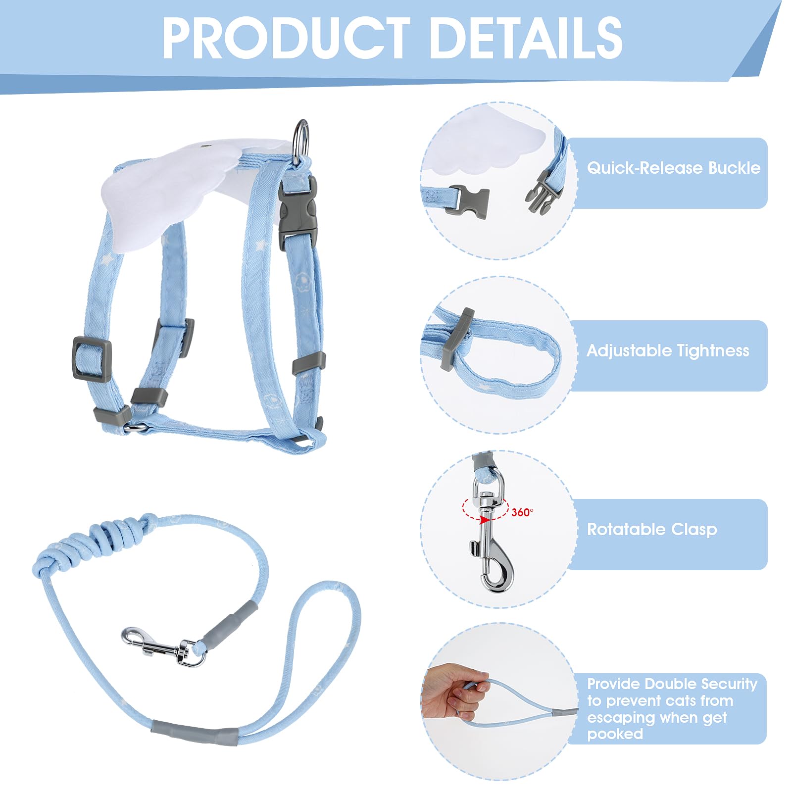 Tiesome Cat Harness And Leash Set, Adjustable Gradient Kitten Harness Escape Proof Harness With Leash For Kitty Outdoor Walking