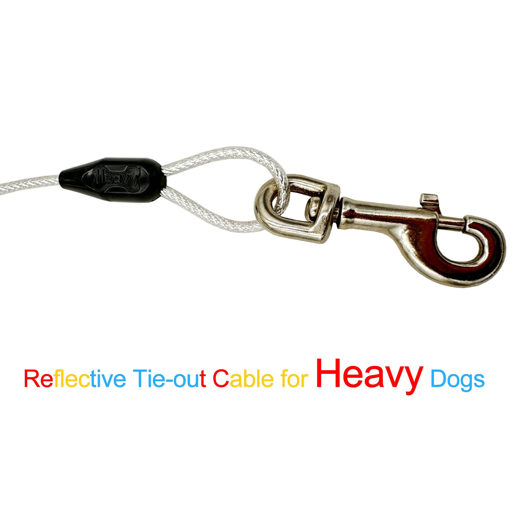 Petest 15Ft Reflective Tie-Out Cable For Heavy Dogs Up To 125 Pounds