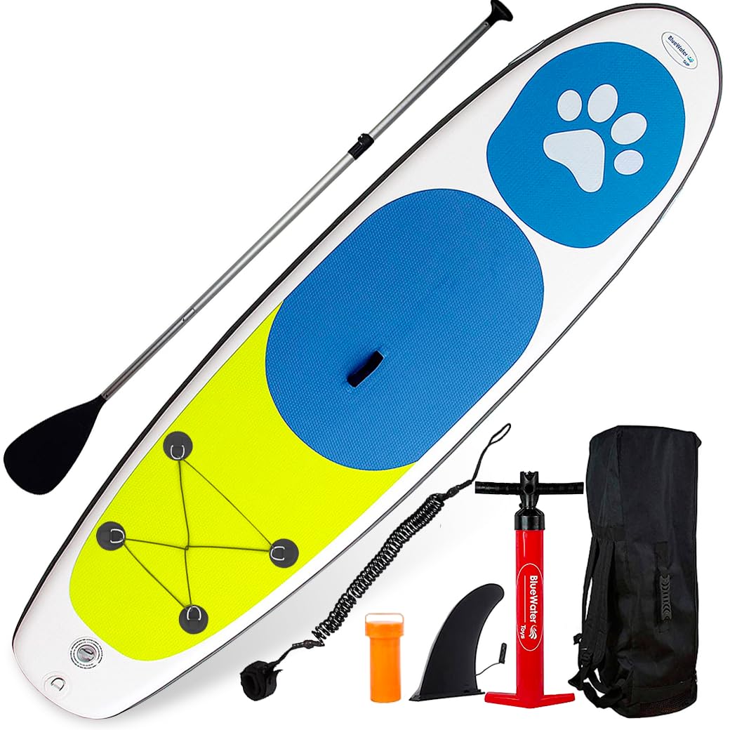 Inflatable Stand Up Paddle Board Paw Paddler by Blue Water Toys - 11ft Nylon and Mesh Inflatable Paddle Board with 100% UV-Resis
