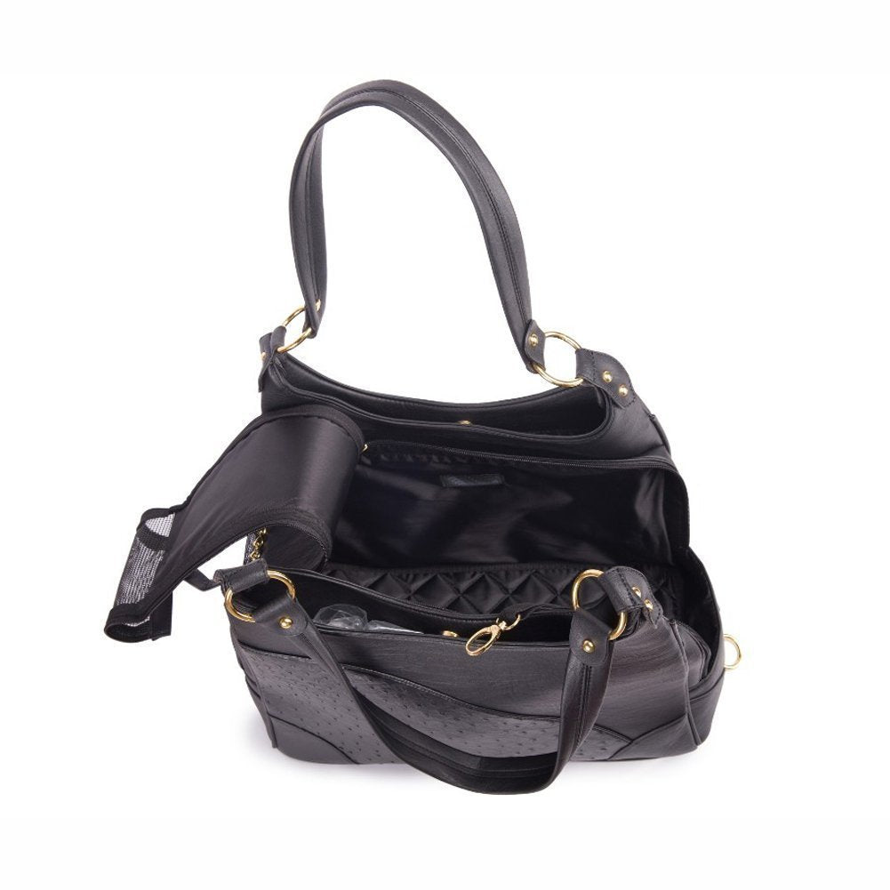 Glield Elegant Embossed Leather Purse Carrier Black For Small Dogs Cats Teddy Poodle Pomeranian 15.3' L X 7.8' W X 8.26' H Pbb02