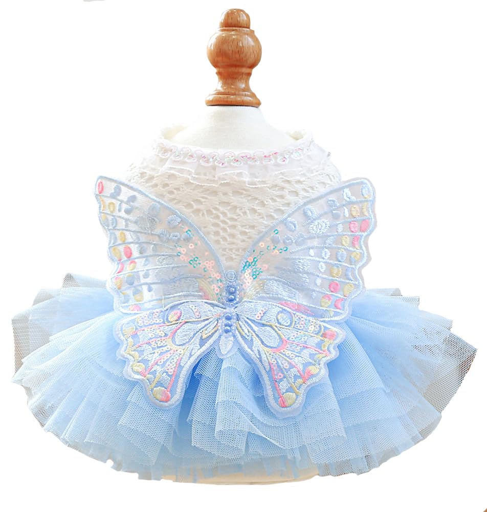Marupet Fashion Sweet Puppy Dog Blingbling Princess Skirt Pet Dog Lace Cake Camisole Tutu Dress B-Light Blue Xs