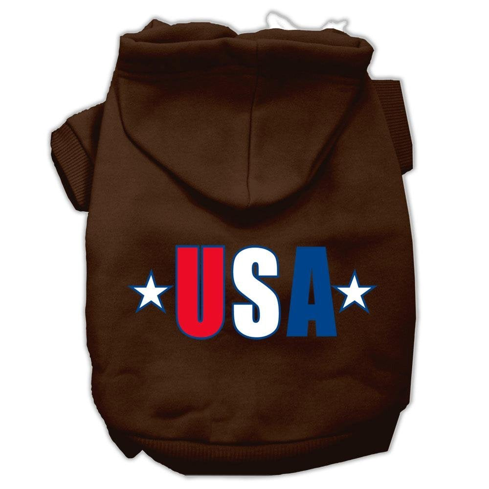 Pet Dog & Cat Hoodie Screen Printed, 'Usa Star' Brown Xs (0-3 Lbs.)