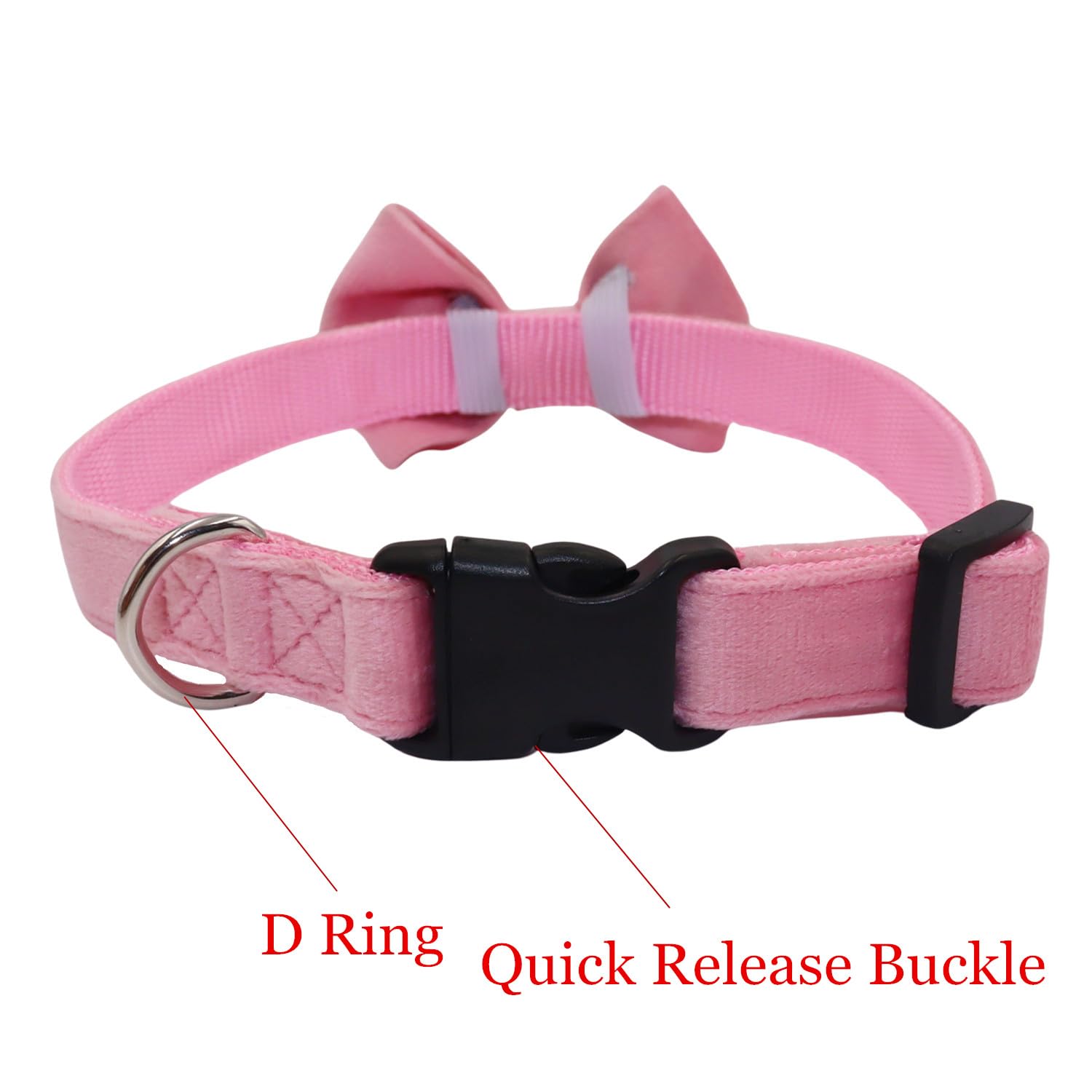 Wdpaws Dog Collar With Bowtie Soft Velvet Material With Quick Release Buckle For Large Dogs (Pink, L)