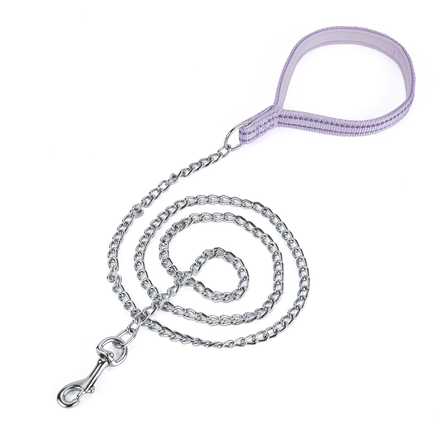 Petiry Chew Proof Metal Chain Leash,Nylon Handle With Soft Neoprene Padding And Reflective Stripe For Small Dogs.(S, Purple)