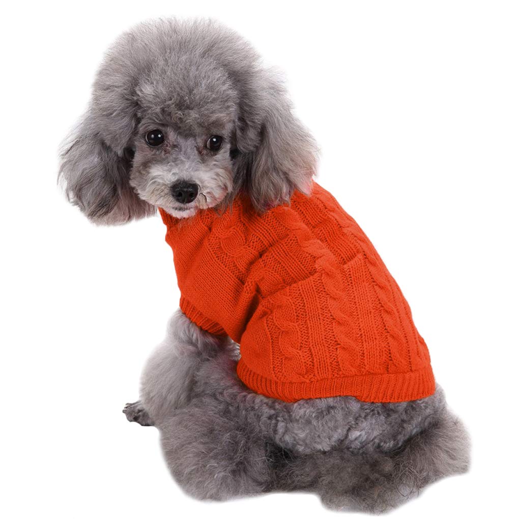 Chborchicen Small Dog Sweaters Knitted Pet Cat Sweater Warm Dog Sweatshirt Dog Winter Clothes Kitten Puppy Sweater (Large, Orange)