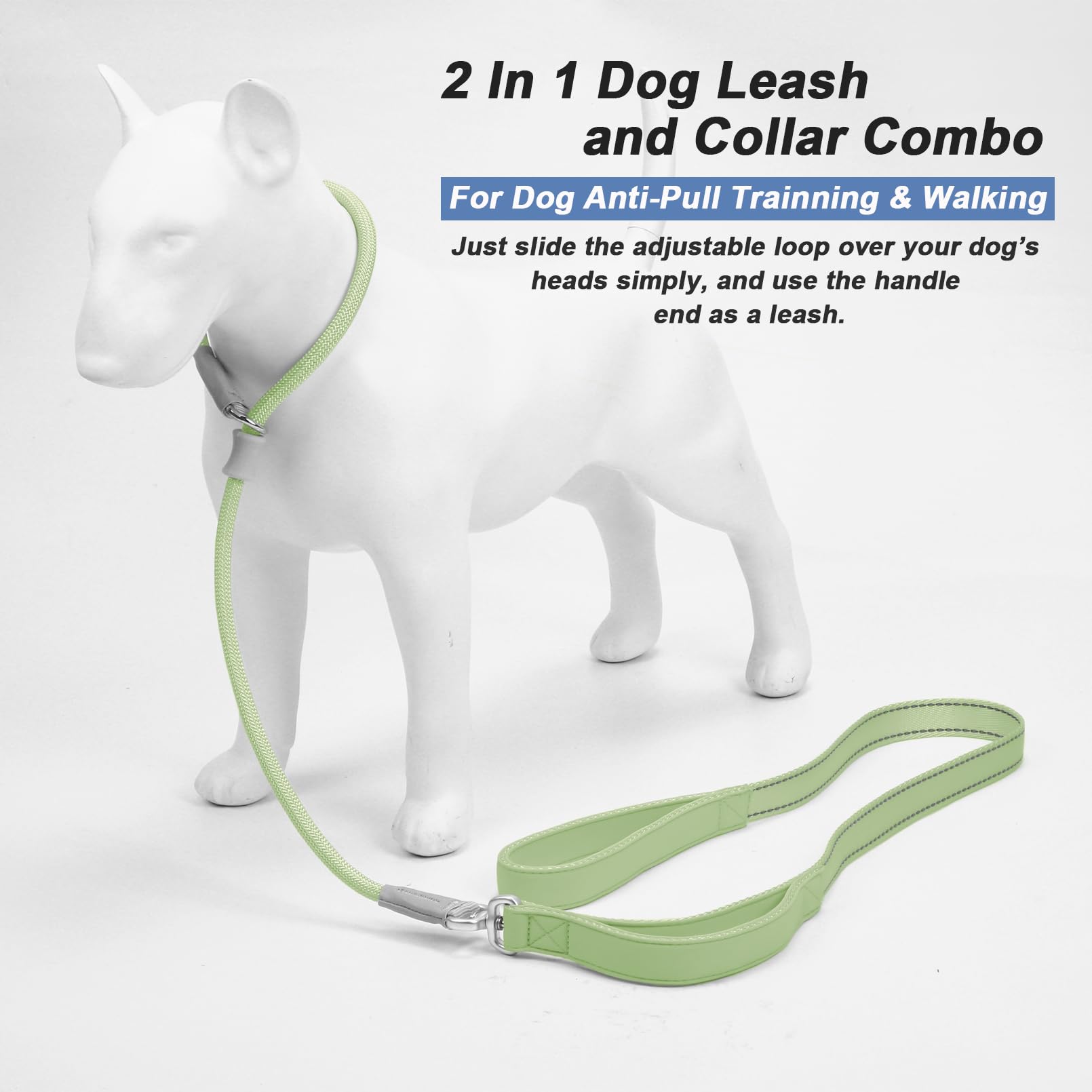 Slip Lead Dog Leash With Double Handle, Reflective Dog Training Leash 360 Swivel Heavy Duty Nylon Slip Lead And Collar Set For M