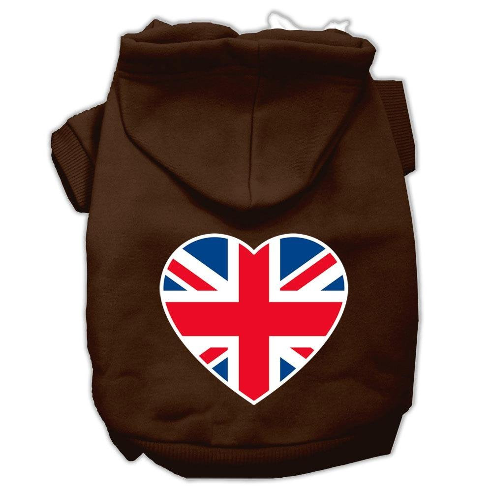Pet Dog & Cat Hoodie Screen Printed, 'British Flag Heart' Brown Xl (14-20 Lbs.)