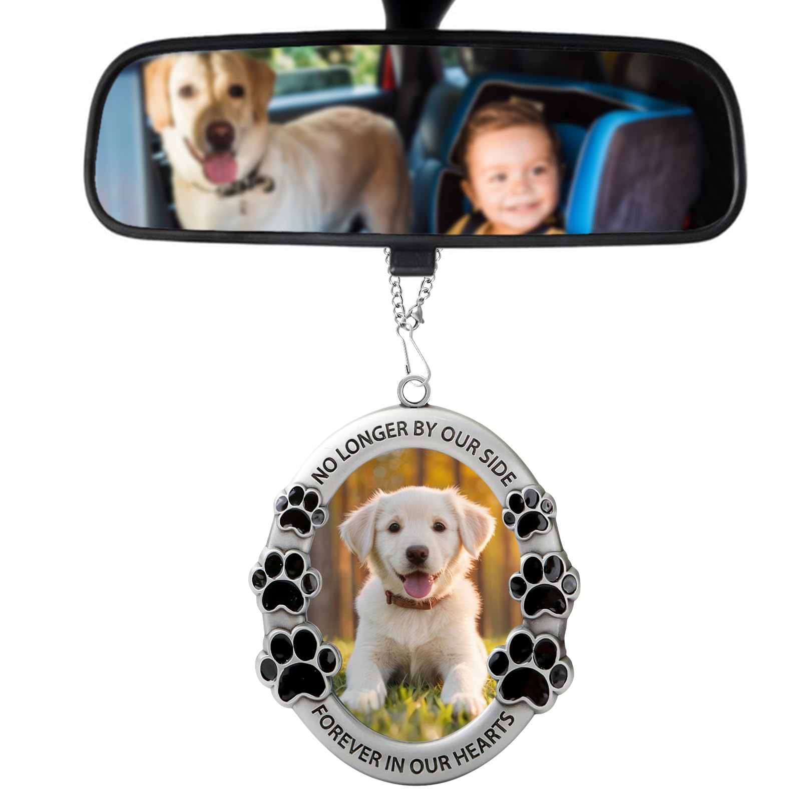 Pet Memorial Car Hanging Ornament - Photo Frame For Rearview Mirror Decor, Tribute To Lost Pet, Forever In Our Hearts Keepsake C