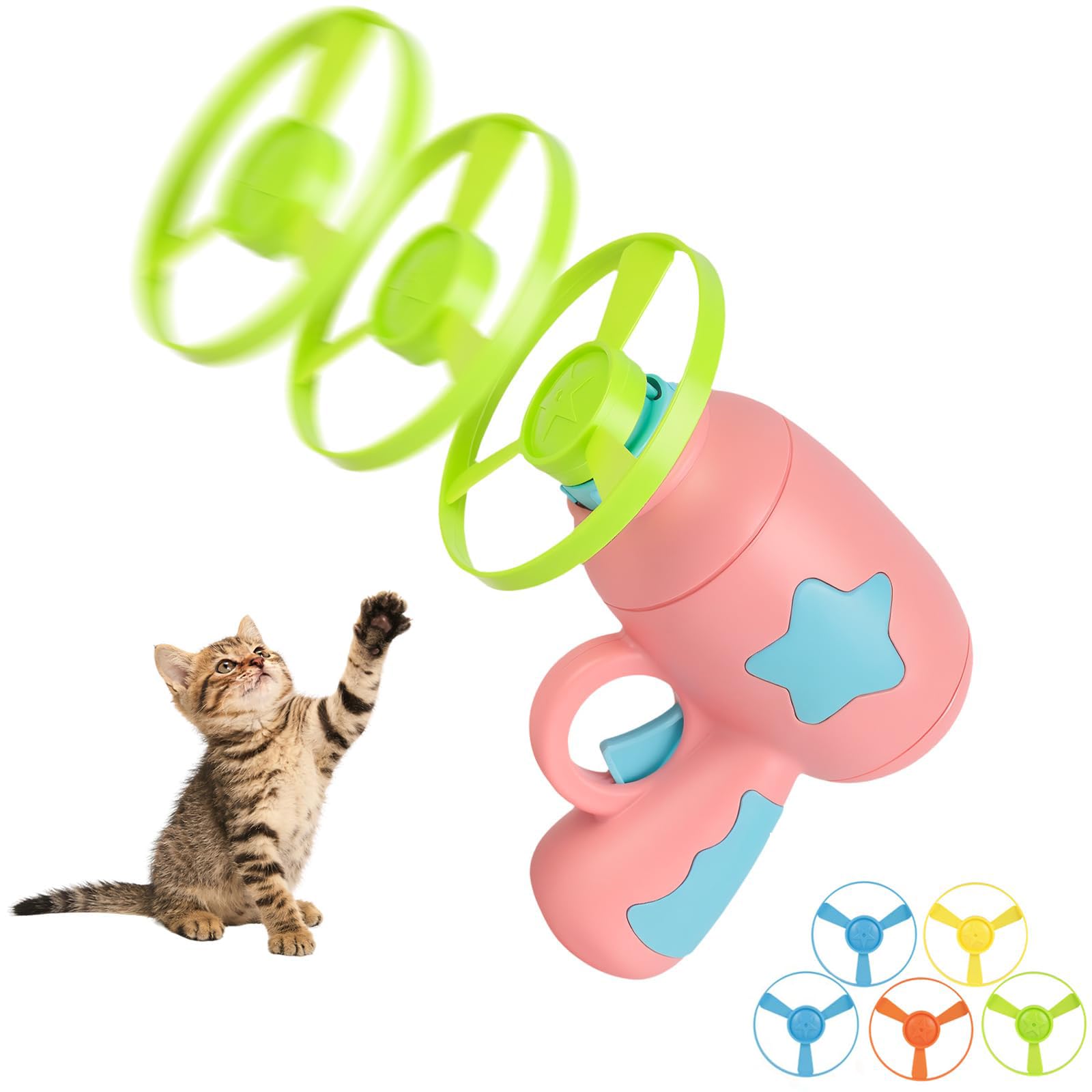 Oyosonabymy 6Pcs Flying Disc Launcher Cat Playing Toys & Cat Soft Toy With Shooters, Propeller Launcher Toys For Kitten Puppy Ch