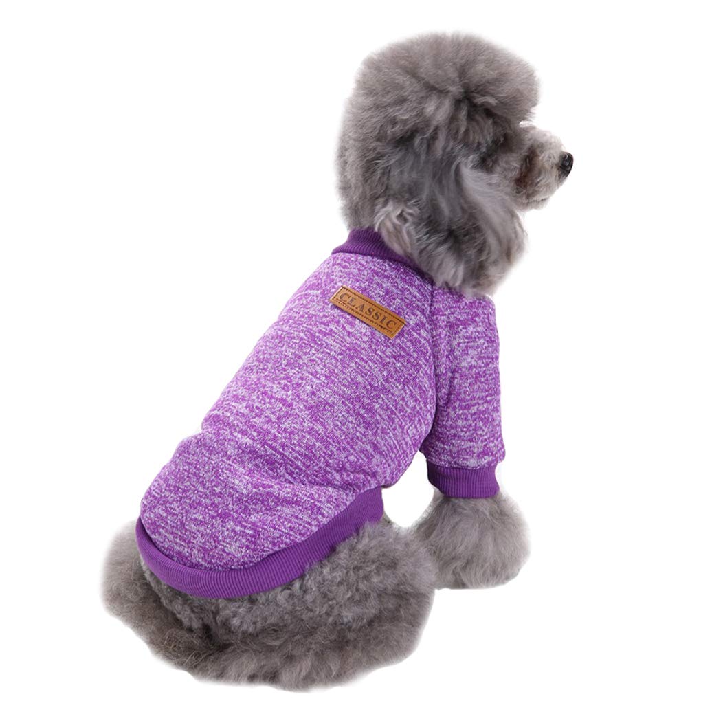 Jecikelon Pet Dog Clothes Dog Sweater Soft Thickening Warm Pup Dogs Shirt Winter Puppy Sweater For Dogs (Purple, M)