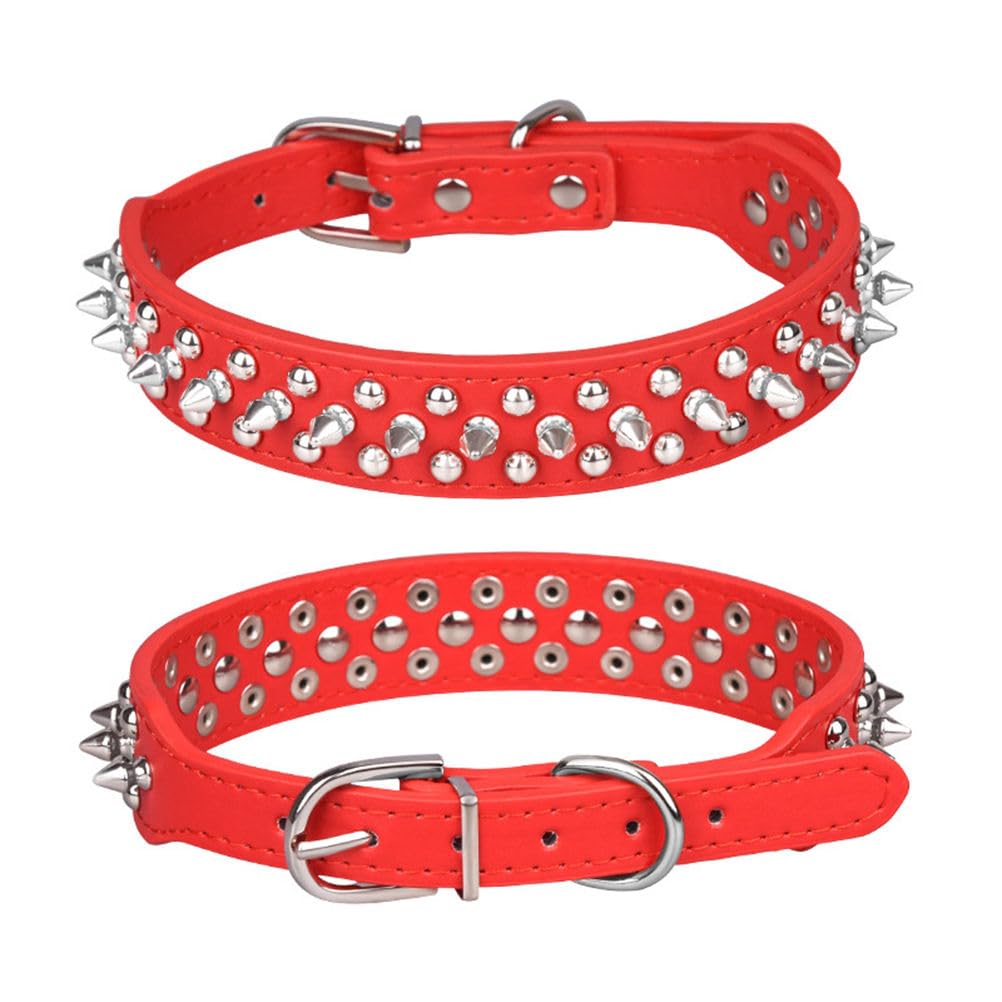 Spiked Dog Collar Soft Pu Leather Mushrooms Rivet Spike Studded Puppy Adjustable Cat Collars Red Xl