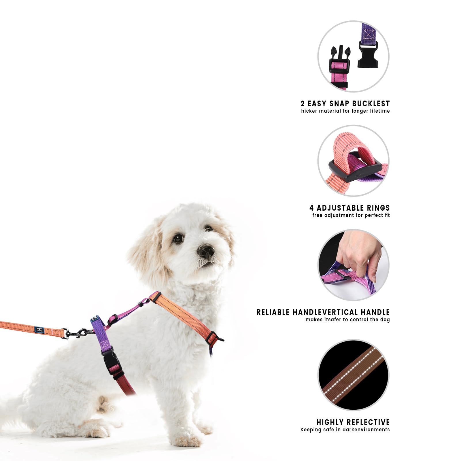 Roses&Poetry Small Dog Harness And Leash Set, No Pull Dog Harness Adjustable Reflective, Dog Halter Harnesses Comfort Padded Han
