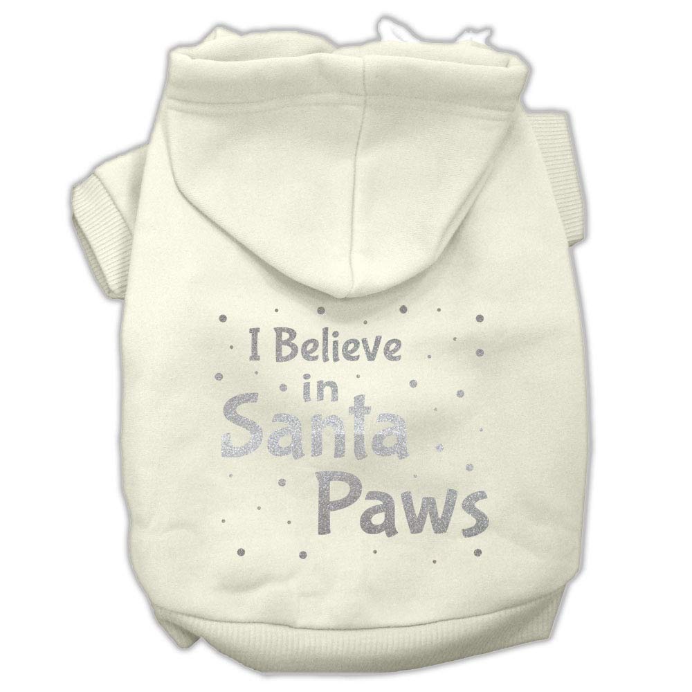 Christmas Pet, Dog & Cat Hoodie Screen Printed, I Believe in Santa Paws Cream XS (0-3 lbs.)