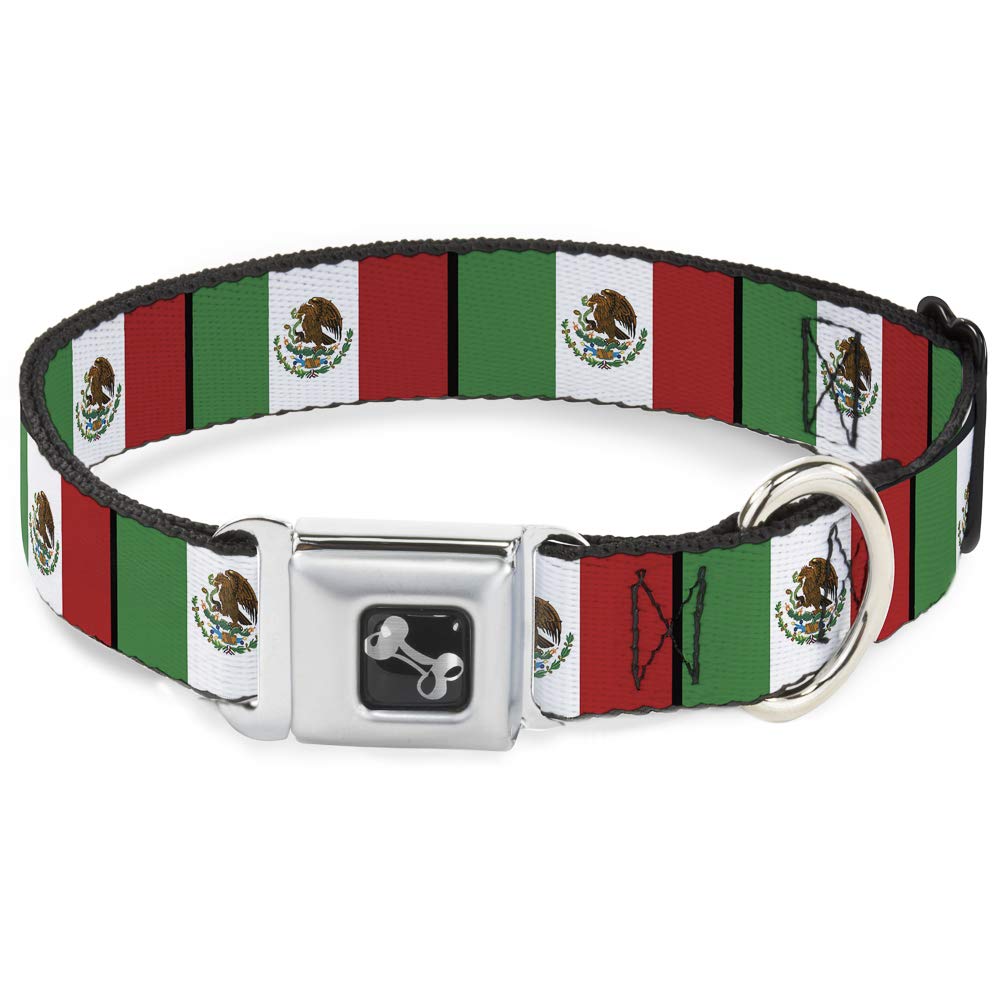Buckle-Down Seatbelt Buckle Dog Collar - Mexico Flags - 1.5' Wide - Fits 18-32' Neck - Large