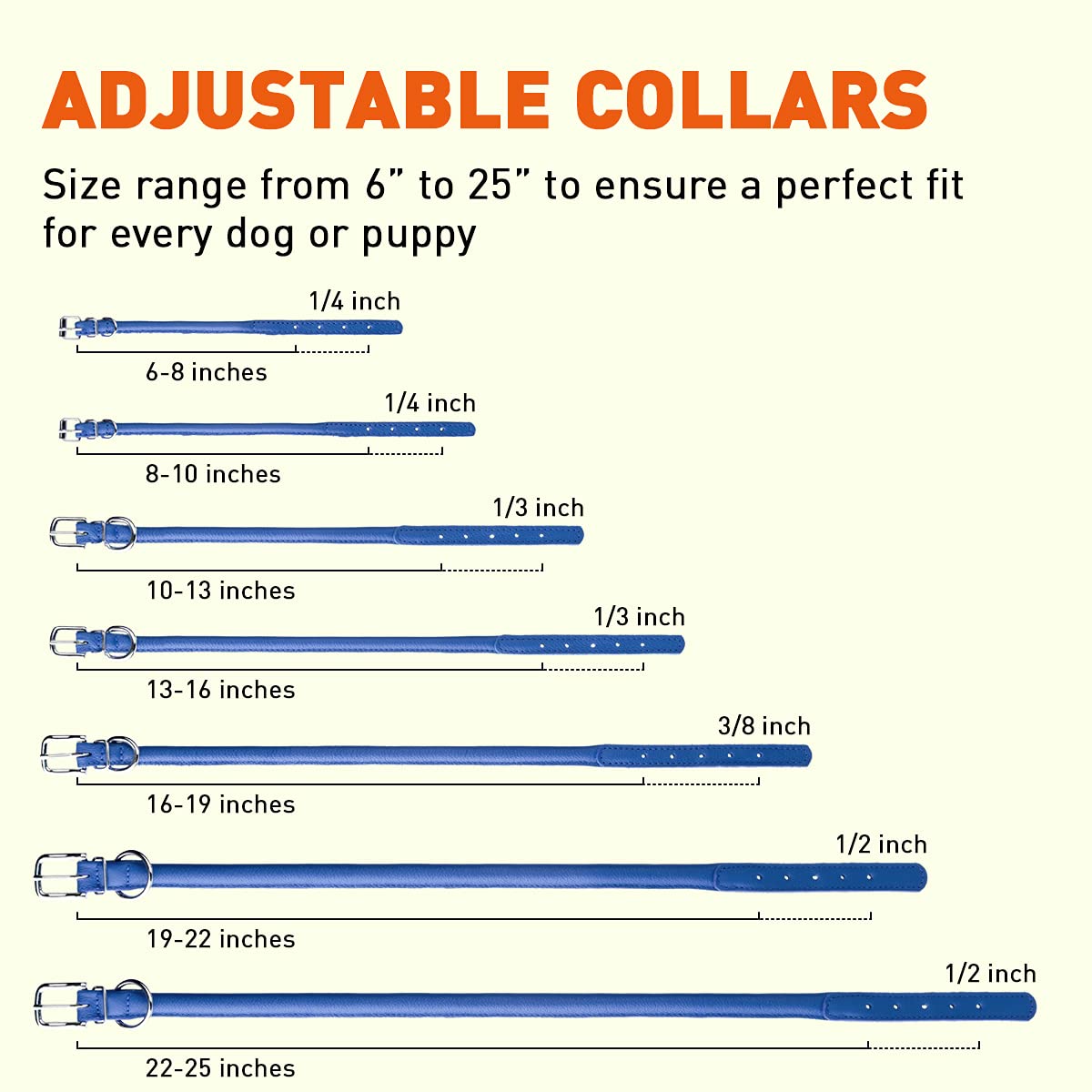 Dogline 1/4 By 10-13'' Round Leather Collar, X-Small, Royal Blue