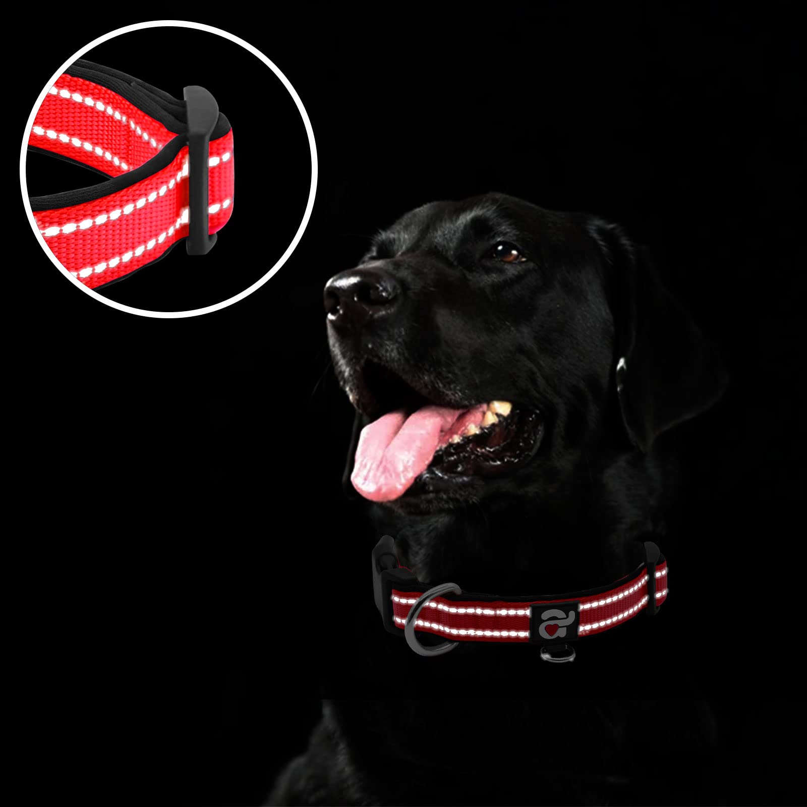 Azuza Reflective Dog Collar,Soft Neoprene Padded Pet Collar With Id Tag Ring,Adjustable For Small Dogs,Red,S