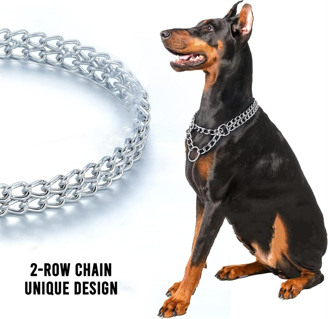 Silver Dog Chain Collar,2 Rows Stainless Steel Chew Proof Cuban Link Dog Collar Metal Martingale Collar Heavy Duty Training Boy