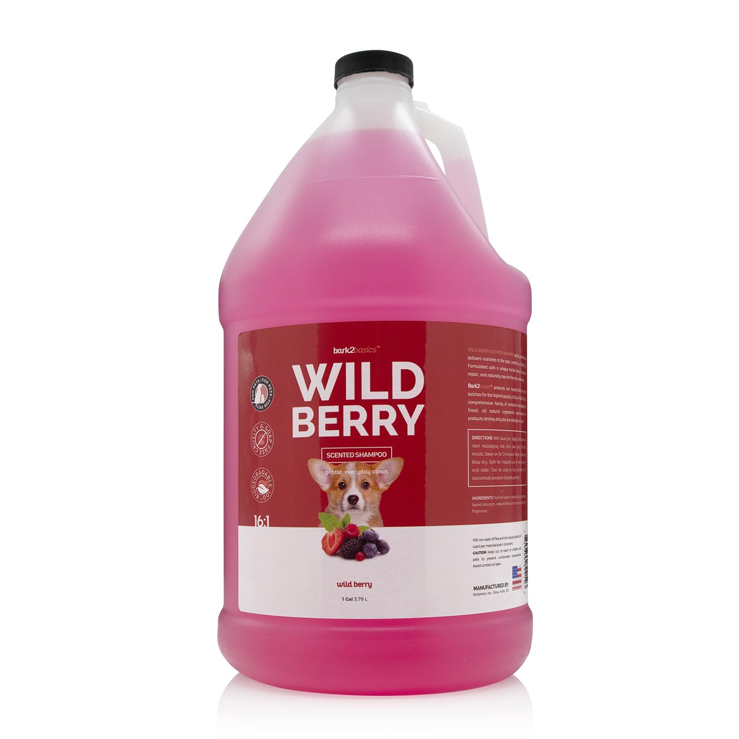 Bark 2 Basics Wild Berry Dog Shampoo, 1 Gallon  Unique Herbal Blend, Finest Natural Ingredients, Handcrafted, Soap-Free & Cruelt