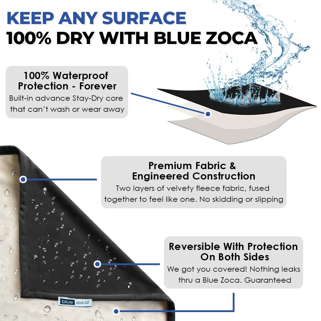 Blue Zoca Waterproof Blanket for Indoors & Outdoors | Machine Washable, Multi-Purpose Throw to Protect Your Bed Couch Car from L