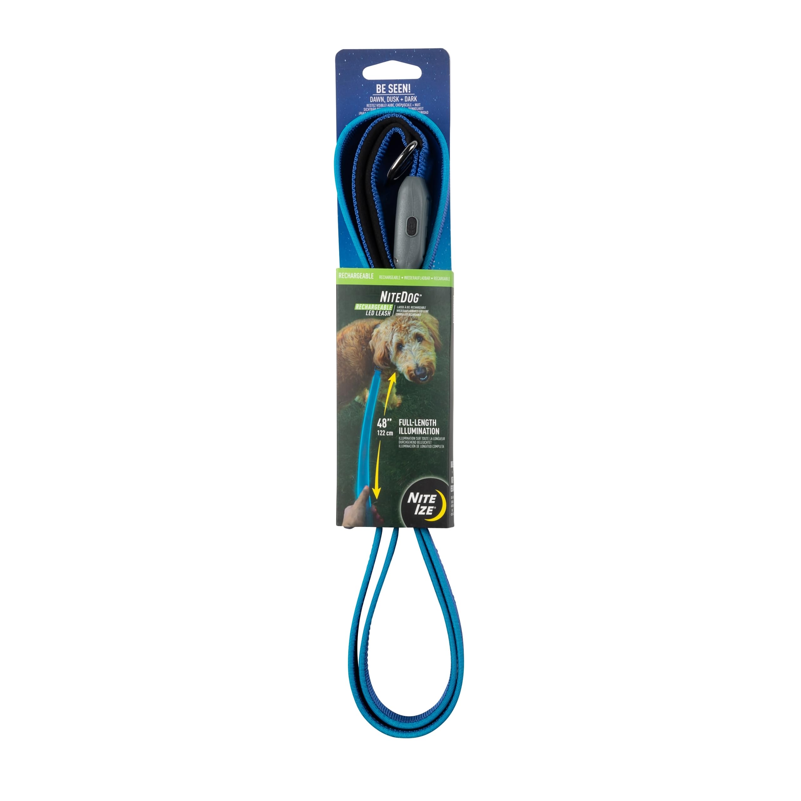 Nite Ize Nitedog Rechargeable Led Leash - Rechargeable Led Light Dog Leash With Padded Handle - Dog Walking Accessories For Walking & Running - 5 Feet, Blue