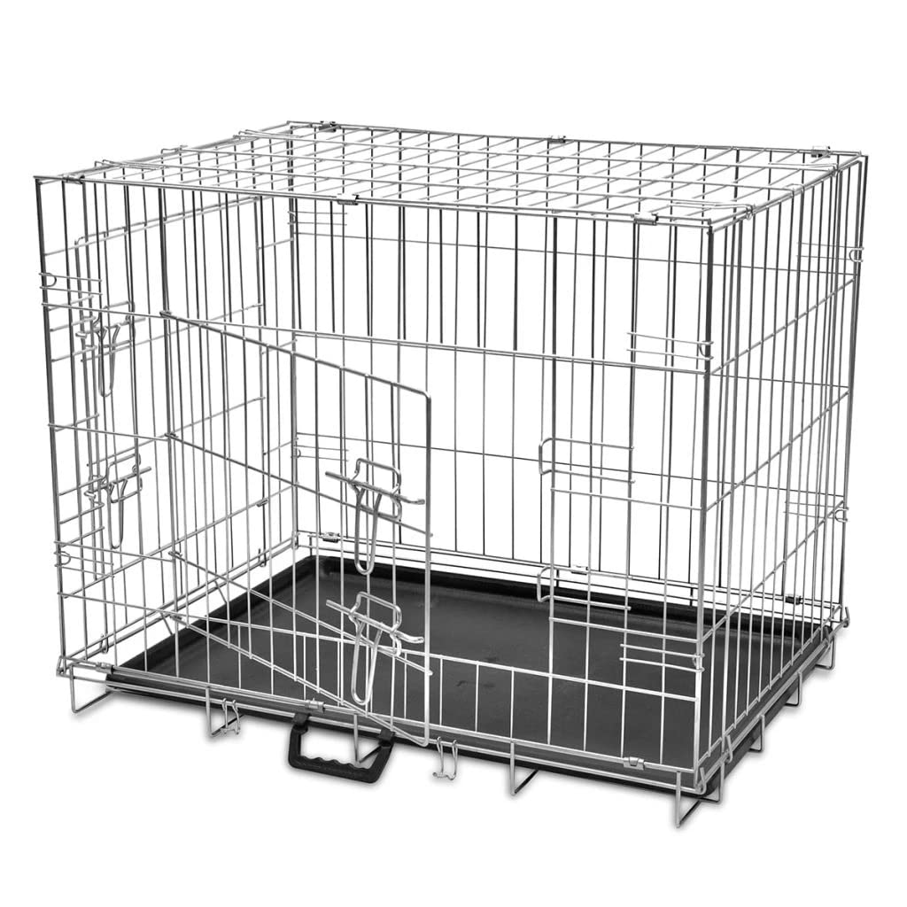 30' Dog Crate 2 Door W/Tray Fold Metal Pet Cage Kennel House For Animal