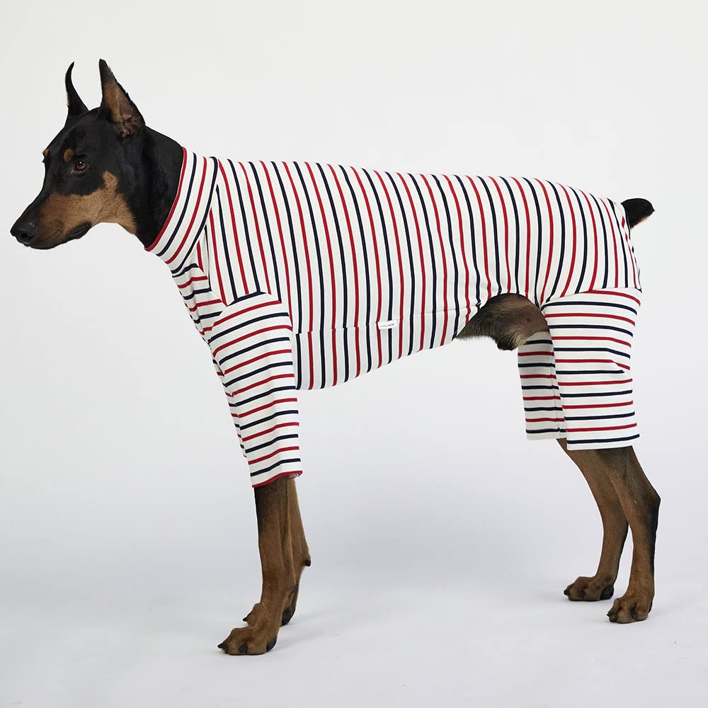 Lucky Petter Small Dog Pajamas Basic Onesie Doggie Jammies Stretchable Dog Jumpsuit Bodysuit Pjs (5X-Large, Stripe White)