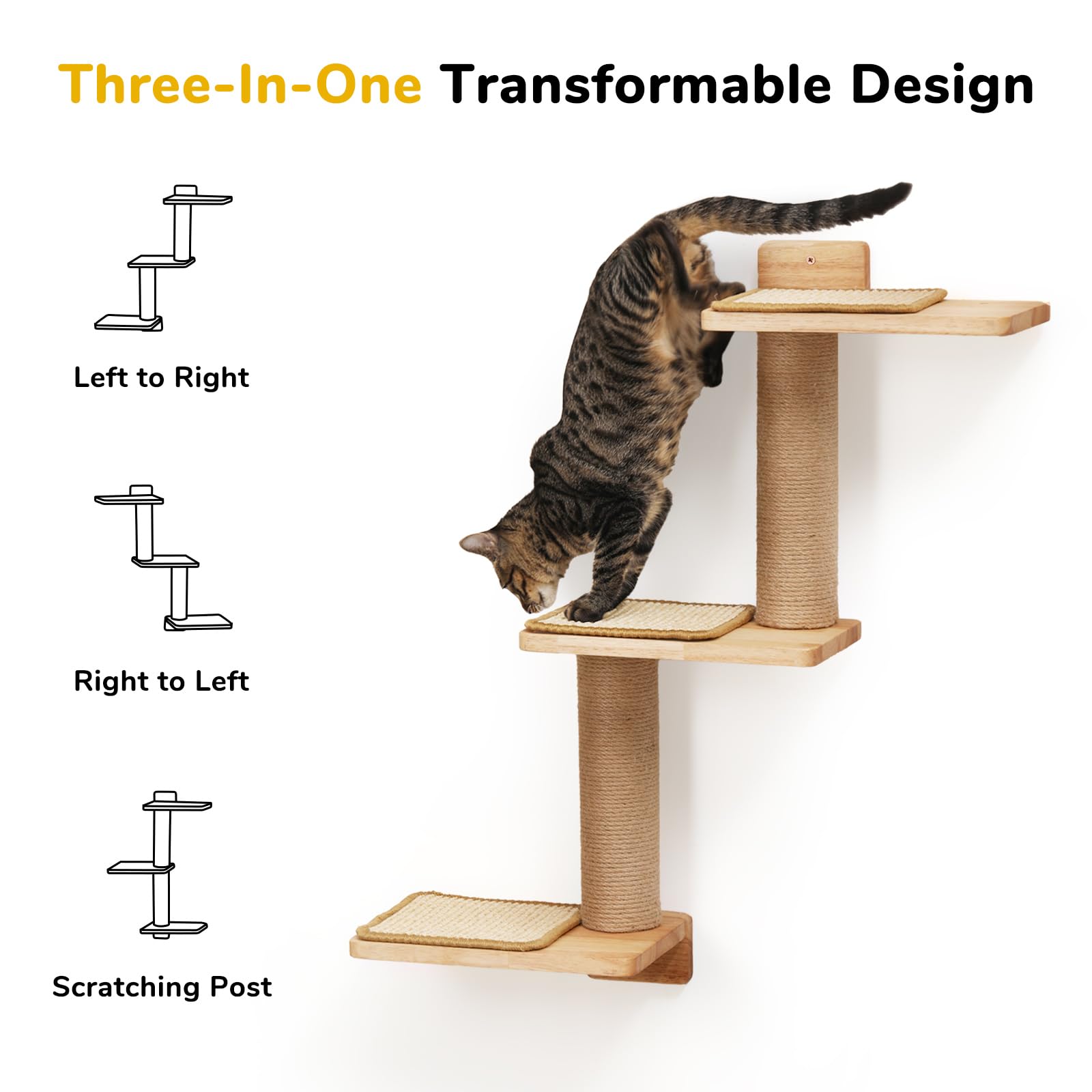 Fukumaru Cat Wall Shelves, 3 In 1 Transformable Cats Scratching Post Wall Mounted, Diy Kitten Walls Jungle And Perch Platform Su