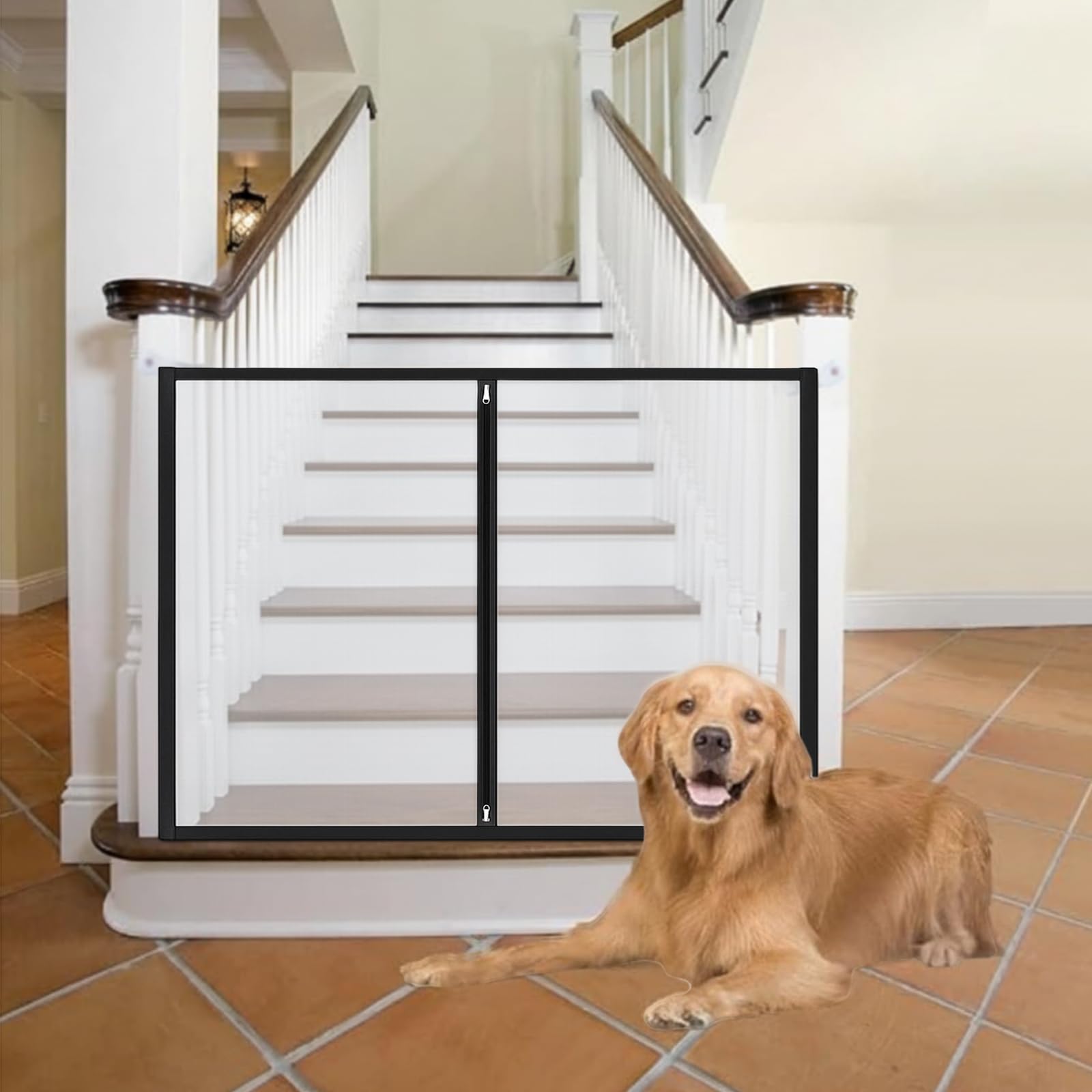 BrightRow 32 H x 44 W Dog Screen Mesh Gate Portable Puppy Safety Fence No Drilling Dog Gates Indoor Outdoor Pet Safety Guard Ess