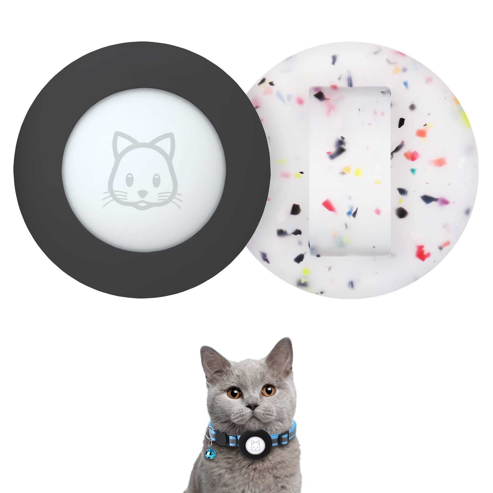 2022 Airtag Cat Collar Holder, Small Air Tag Cat Collar Holder Compatible With Apple Airtag Gps Tracker, 2Pack Waterproof Case Cover For Cat Dog Pet Collar Within 3/8 Inch (Black&Transflower)