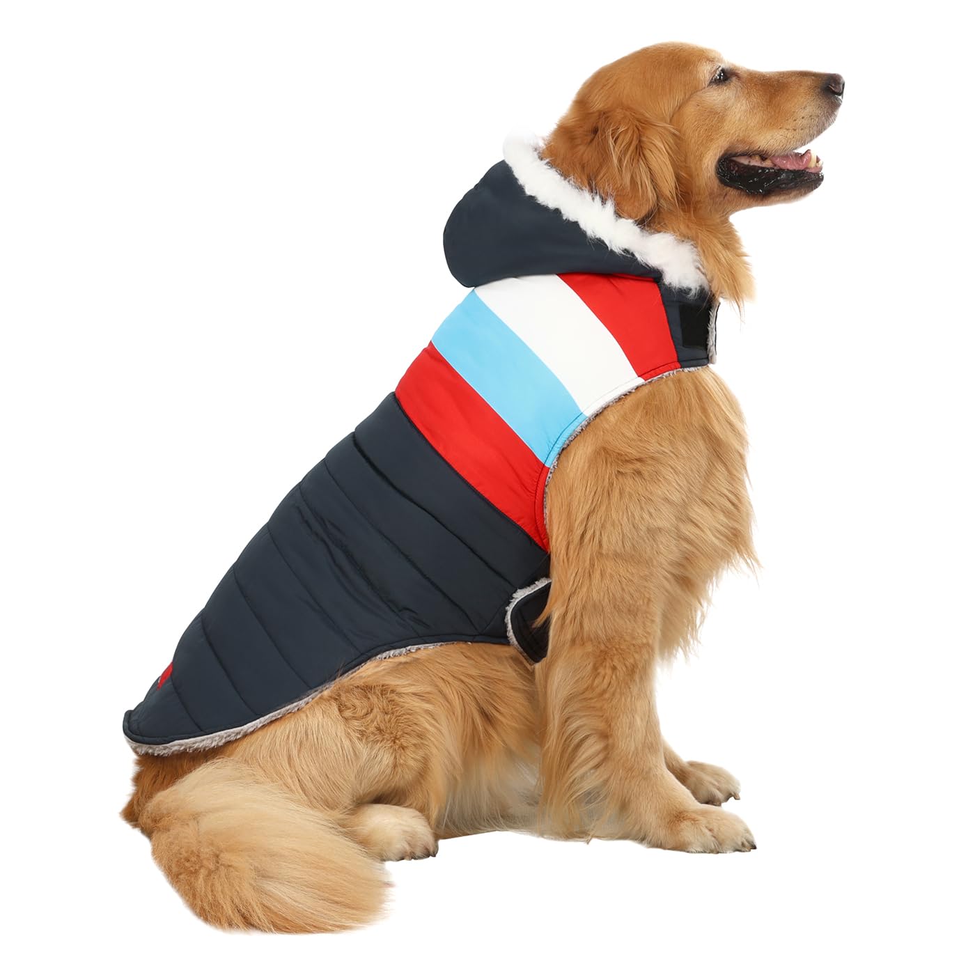 Hde Dog Puffer Jacket Fleece Lined Warm Dog Parka Winter Coat With Harness Hole Patriotic - Xxl