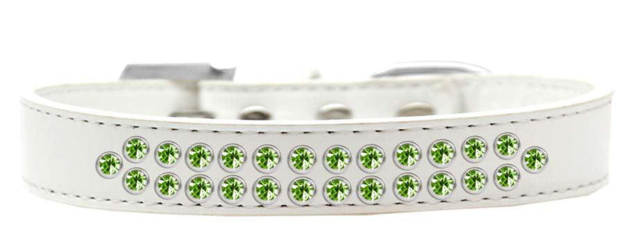 Dog, Puppy & Pet Fashion Collar, &quot;Two Row Lime Green Crystal Rimsets&quot; White 12