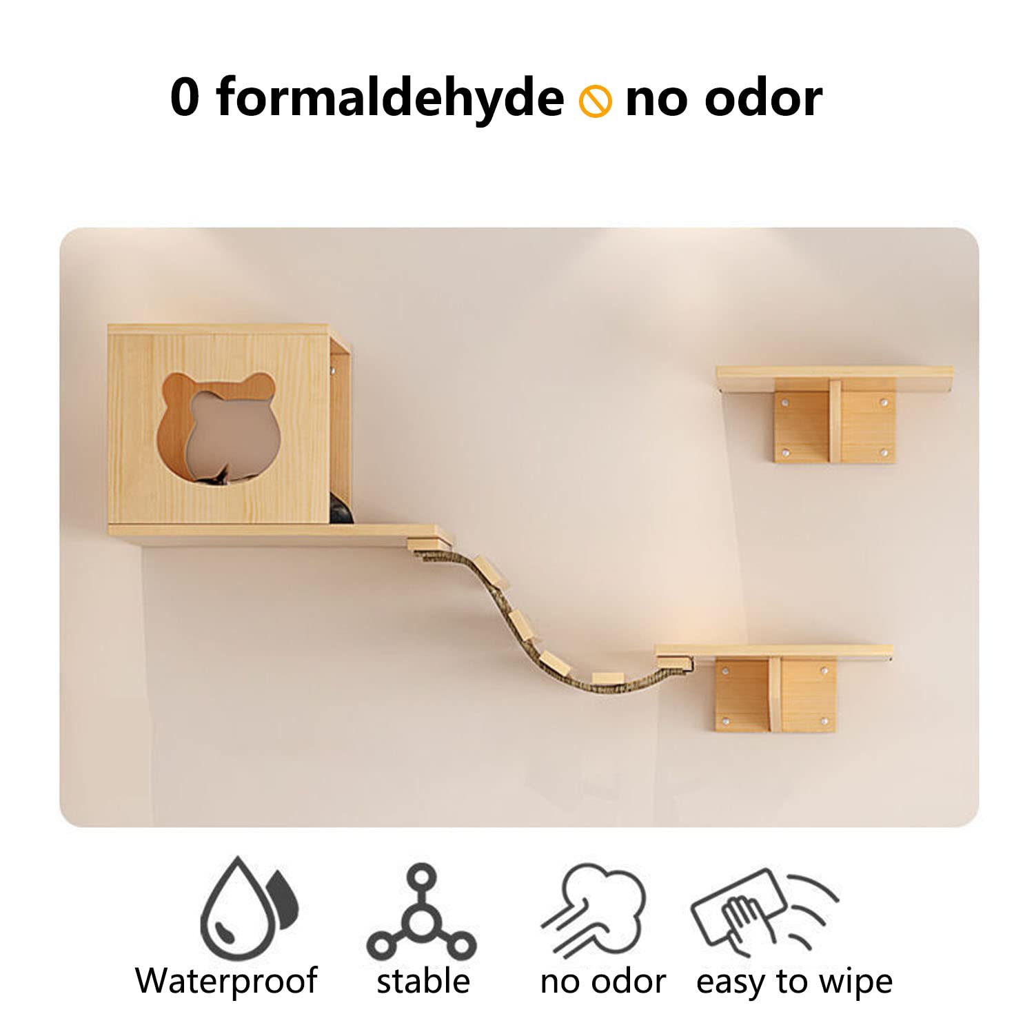 Cat Wall Shelves/Furniture, Shelves, Perches And Steps Set With 2 Cat Condos House, 6 Shelves, 2 Ladder, 1 Sisal Cat Scratching