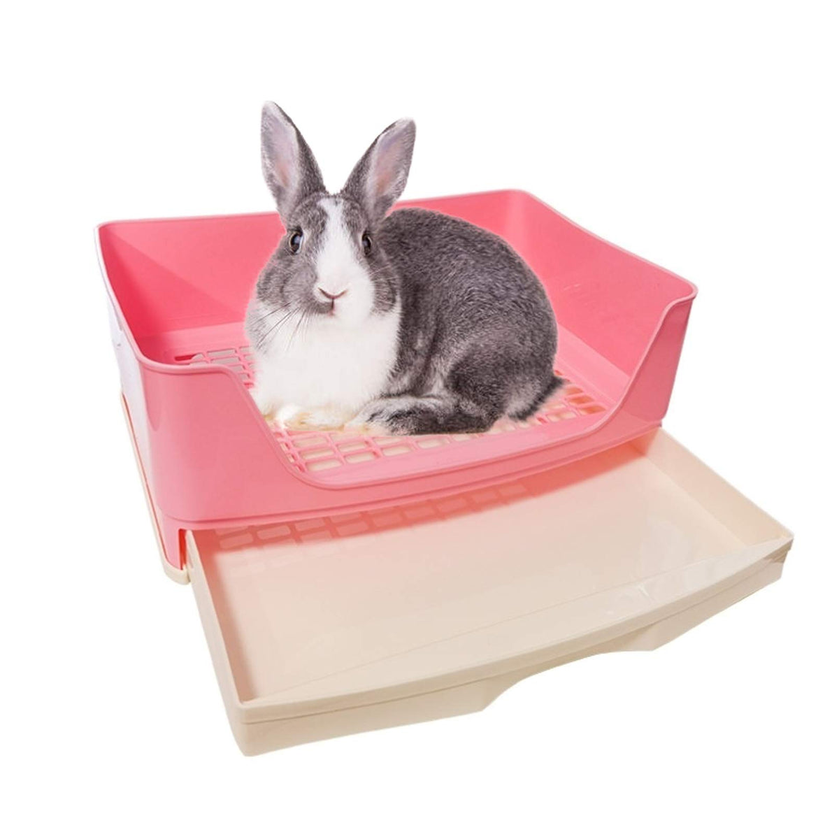 Kathson Large Rabbit Litter Box Trainer, Potty Corner Toilet With Drawer Bigger Pet Pan For Adult Hamster, Guinea Pig, Ferret, Galesaur, Bunny And Other Animals (Pink)