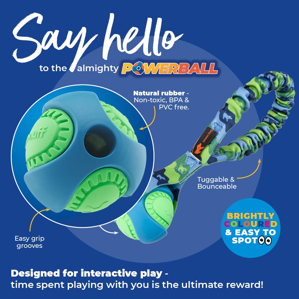 Tug-E-Nuff Pocket Powerball Bungee | Shock Absorbing Bungee Handle | Durable Ball Toy For Dogs | Ideal For Interactive Dog Train