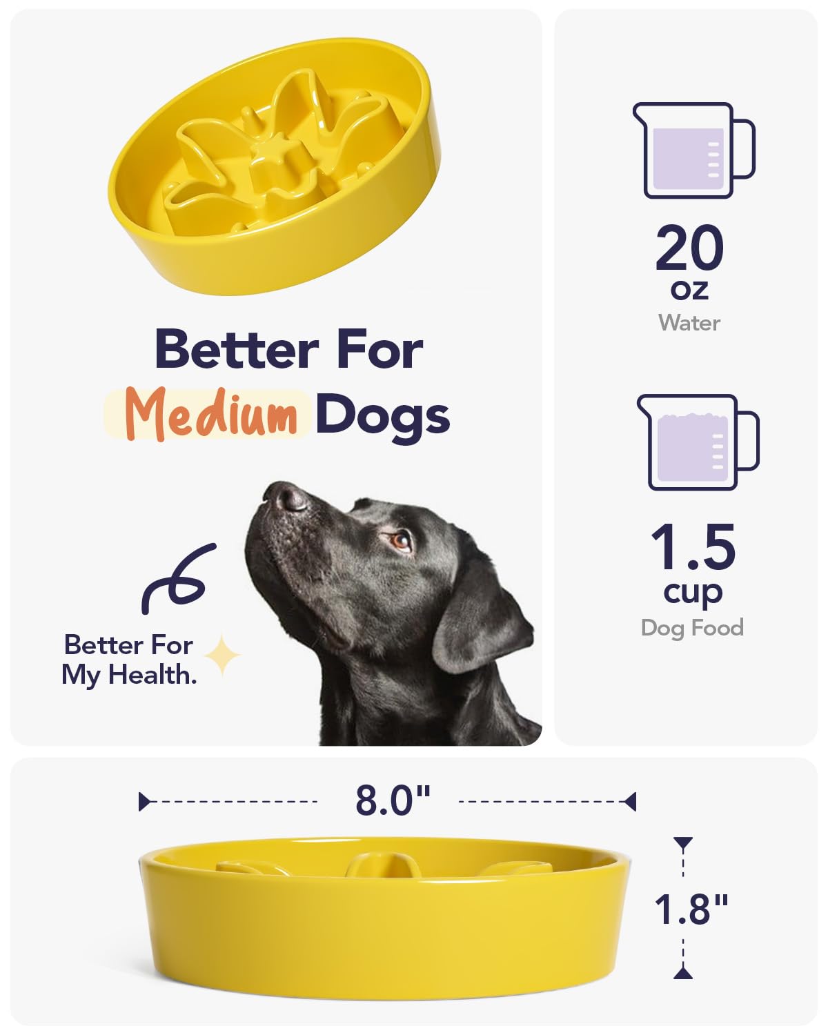 LE TAUCI Dog Bowls Slow Feeder Ceramic, 1.5 Cups Slow Feeding Dog Bowl Small Medium Breed, Puppy Slow Feeder Bow for Fast Eaters