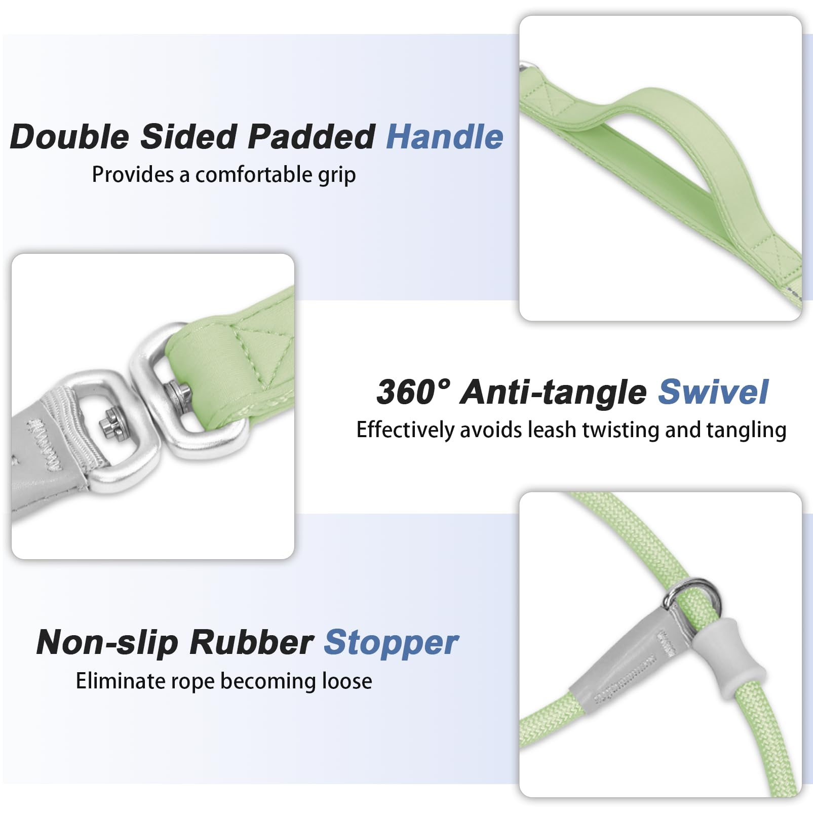 Slip Lead Dog Leash With Double Handle, Reflective Dog Training Leash 360 Swivel Heavy Duty Nylon Slip Lead And Collar Set For M