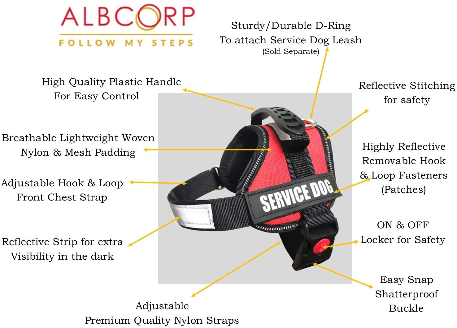 Albcorp Reflective Therapy Dog Vest Harness, Woven Nylon, Adjustable Service Animal Jacket, With 2 Hook And Loop Therapy Dog Removable Patches. Black, Xxs