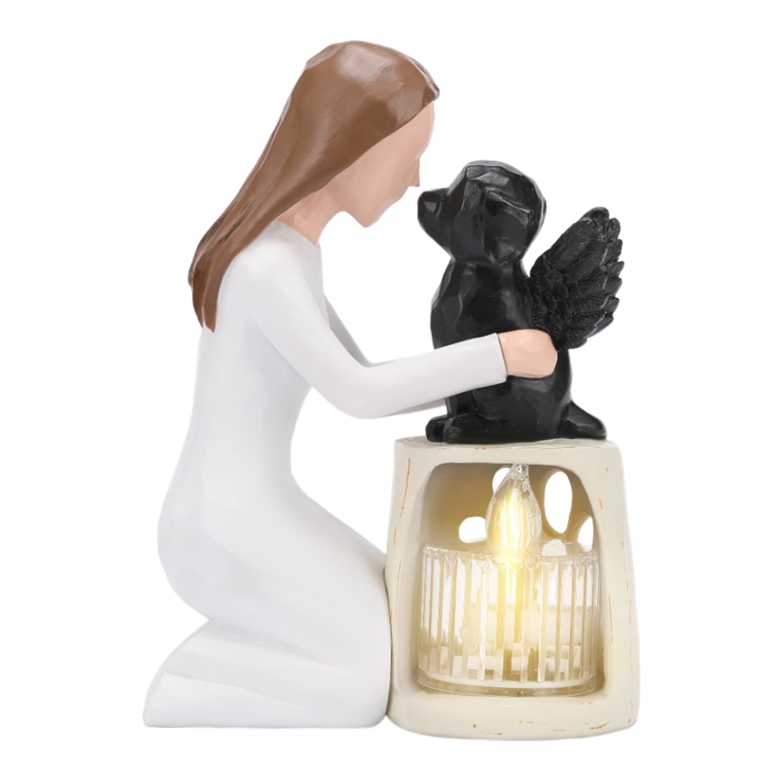 Seawah Dog Memorial Candle Holder Statue - Angel Dog Figurine - Black