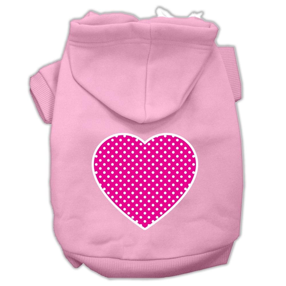 Pet Dog & Cat Hoodie Screen Printed, 'Pink Swiss Dots Heart' Light Pink Xs (0-3 Lbs.)