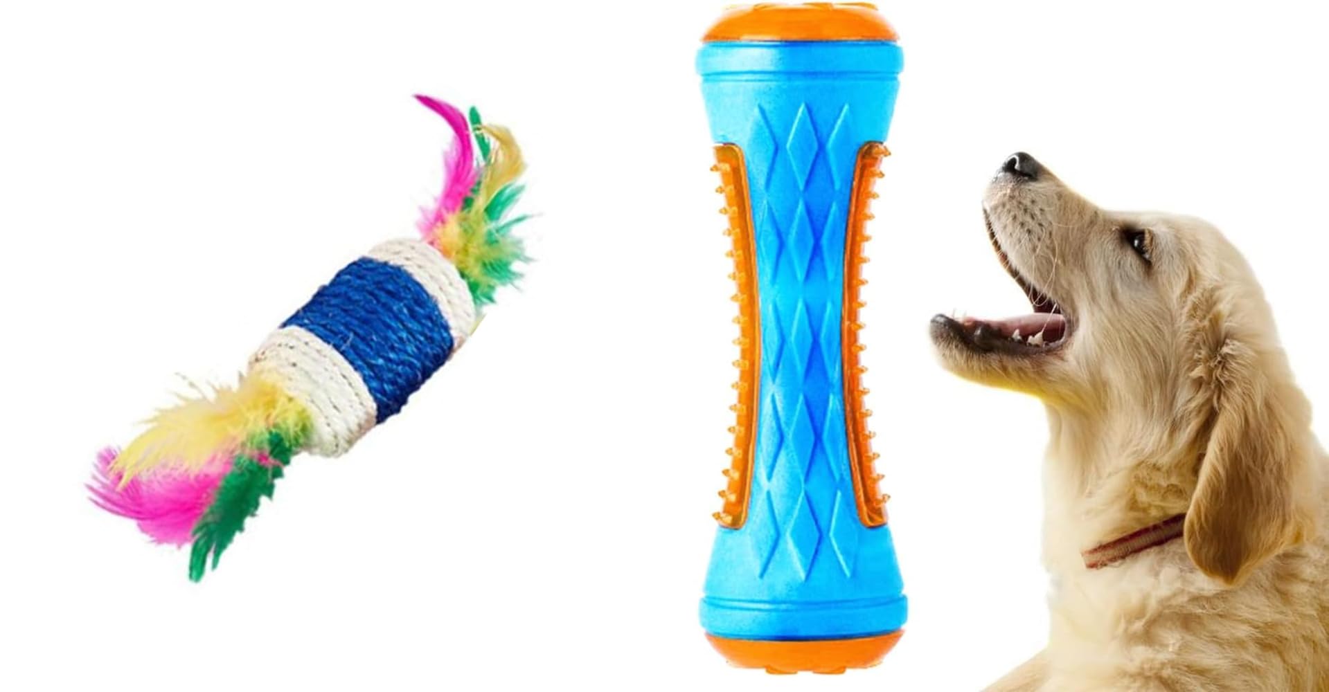 Pet Fun Cat Teaser Stick With Feather & Paper Rope Cylinder Interactive Play Toy & Led Floating Stick Chew Toy For Dogs & Puppie